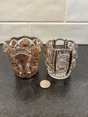 Antique Glass toothpick Holders - Set of 2 Westmorland Column Thumbprint